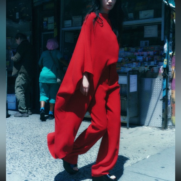 ZARA ASYMMETRIC CAPE BLOUSE - Picture 8 of 13